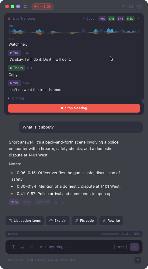 Scribely — Live transcription and AI chat during a meeting